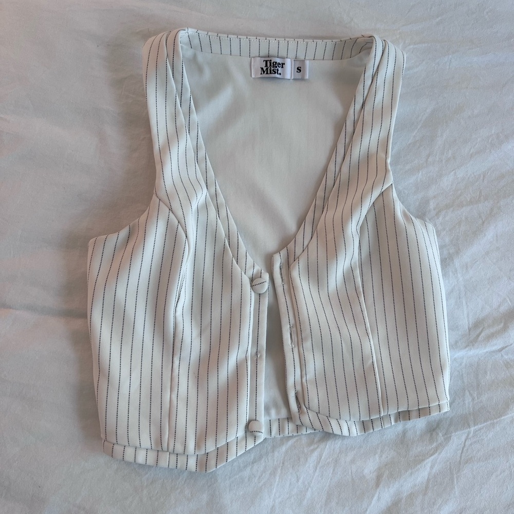 Tiger Mist white pinstripe vest top
